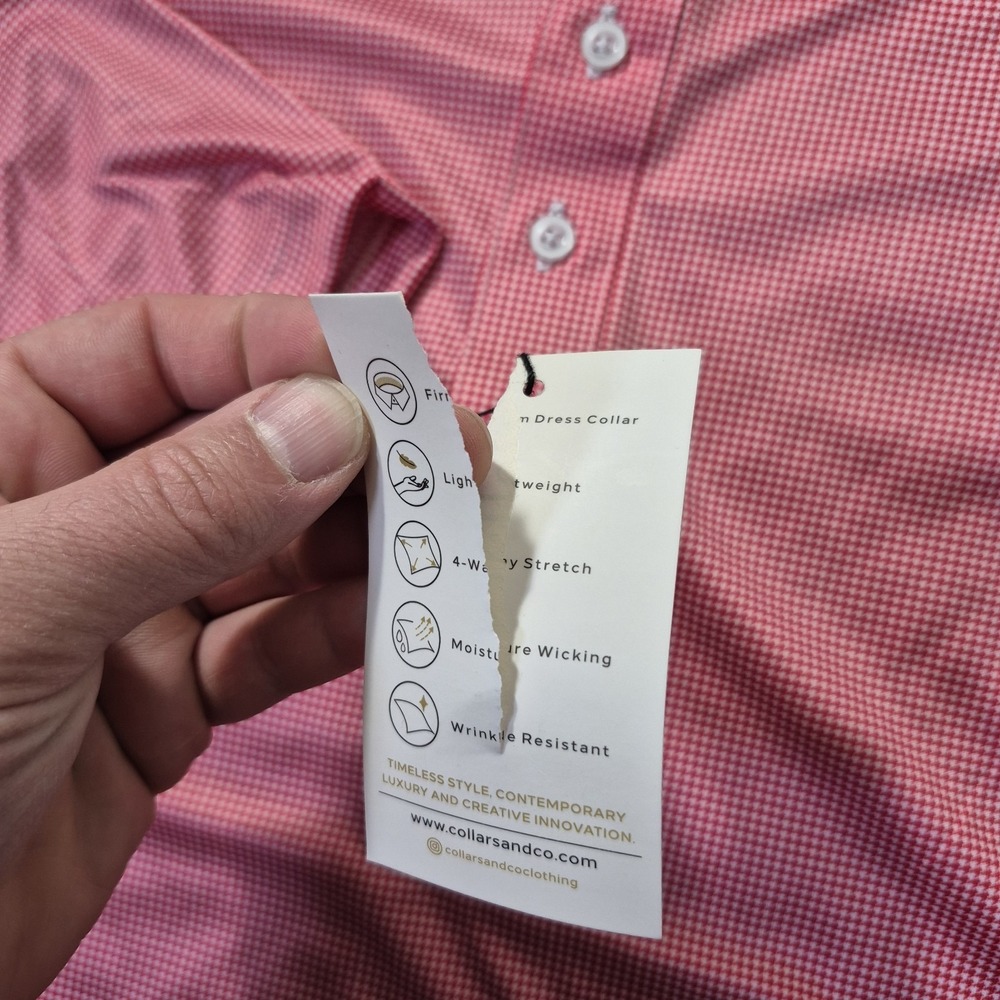 Collars And Co Dress Collar Polo Shirt Mens Small Pink Houndstooth Stretch Golf - Picture 3 of 8